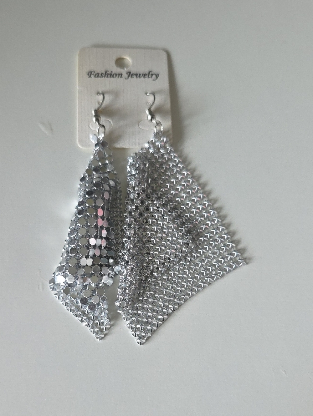 Fashion Jewelry Silver Tone Sequin Draped Dangle Earrings
